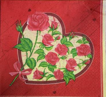 Serwetki decoupage - wzór 21 - serce z różami