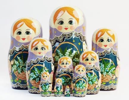 Matrioszka siemionowska autorska konwalie -10 lalek