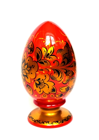 Szkatułka - pisanka, jajo ozdobne wielkanocne siemionowskie z podstawką chochłoma